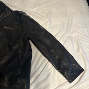 Guess. Black leather hooded Jacket. Never worn